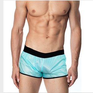 Body Aware Nylon Rip-Stop Semi-Transparent Shorts Turquoise BodyAware Small NEW